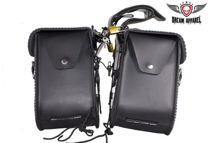 Black/Gray Studded Saddlebags 4059: W&amp;M luggage is designed to fit over or under the seat of most standard motorcycles
