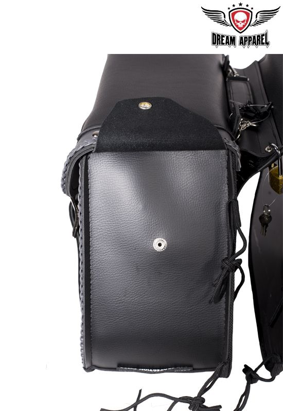 Black/Gray Studded Saddlebags 4059: W&amp;M luggage is designed to fit over or under the seat of most standard motorcycles
