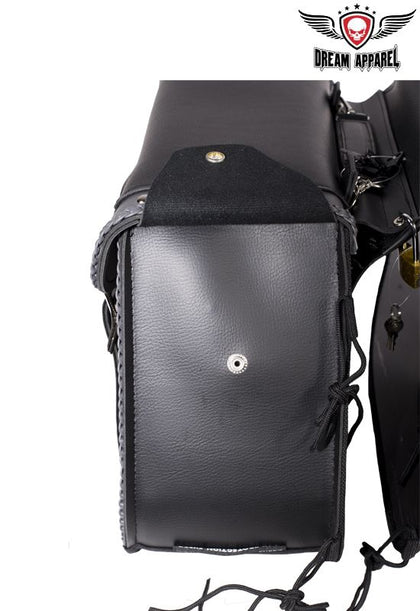 Black/Gray Studded Saddlebags 4059: W&amp;M luggage is designed to fit over or under the seat of most standard motorcycles