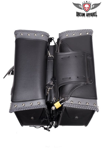 Black/Gray Studded Saddlebags 4059: W&amp;M luggage is designed to fit over or under the seat of most standard motorcycles