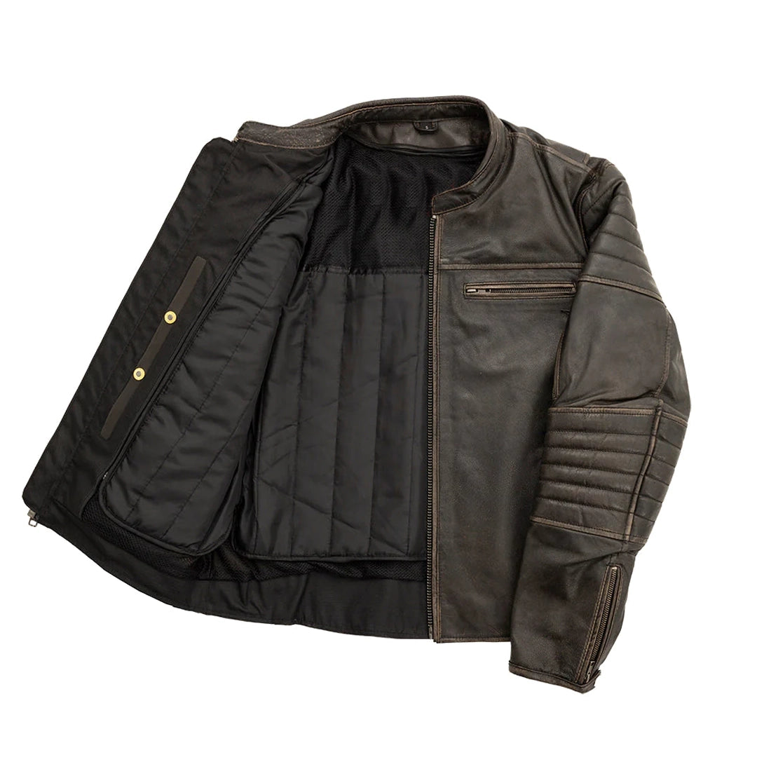 Commuter distressed brown leather motorcycle jacket interior view by Eagle Leather