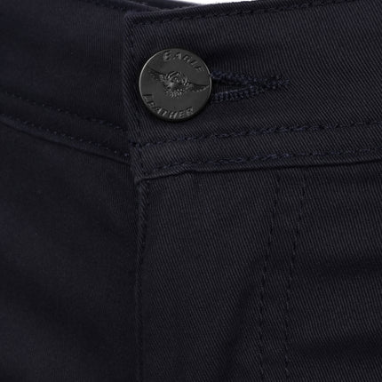 Eagle Leather Chino Mono-Layer Riding Pants in Blue, branded waist button detail