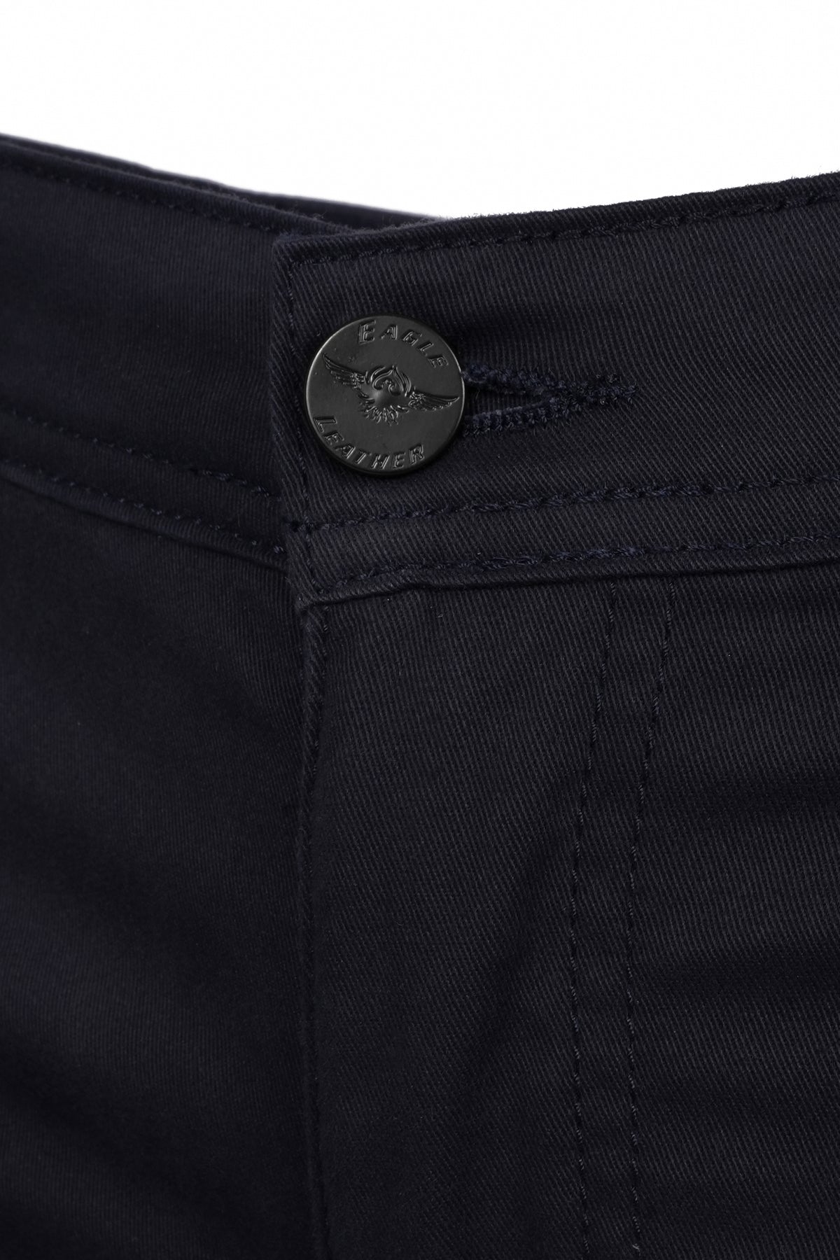 Eagle Leather Chino Mono-Layer Riding Pants in Blue, branded waist button detail