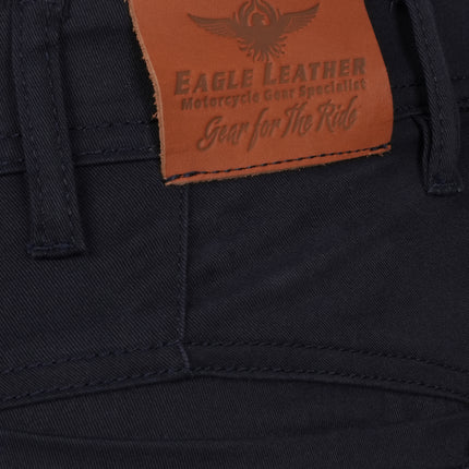 Eagle Leather Chino Mono-Layer Riding Pants in Blue, Eagle Leather waist patch and rear pocket detail