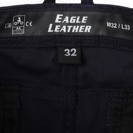 Eagle Leather Chino Mono-Layer Riding Pants in Blue, CE Class AA garment label and photographed W32/L33 size