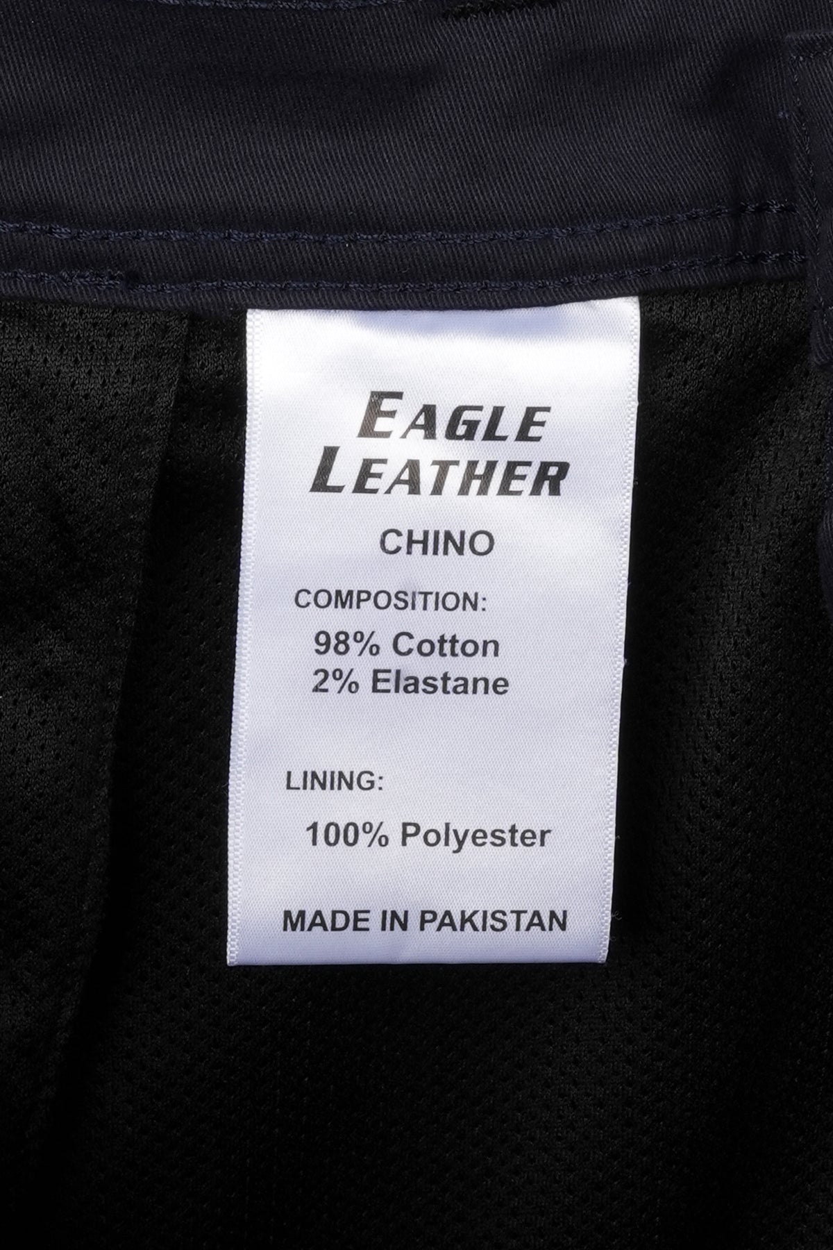 Eagle Leather Chino Mono-Layer Riding Pants in Blue, fabric composition label