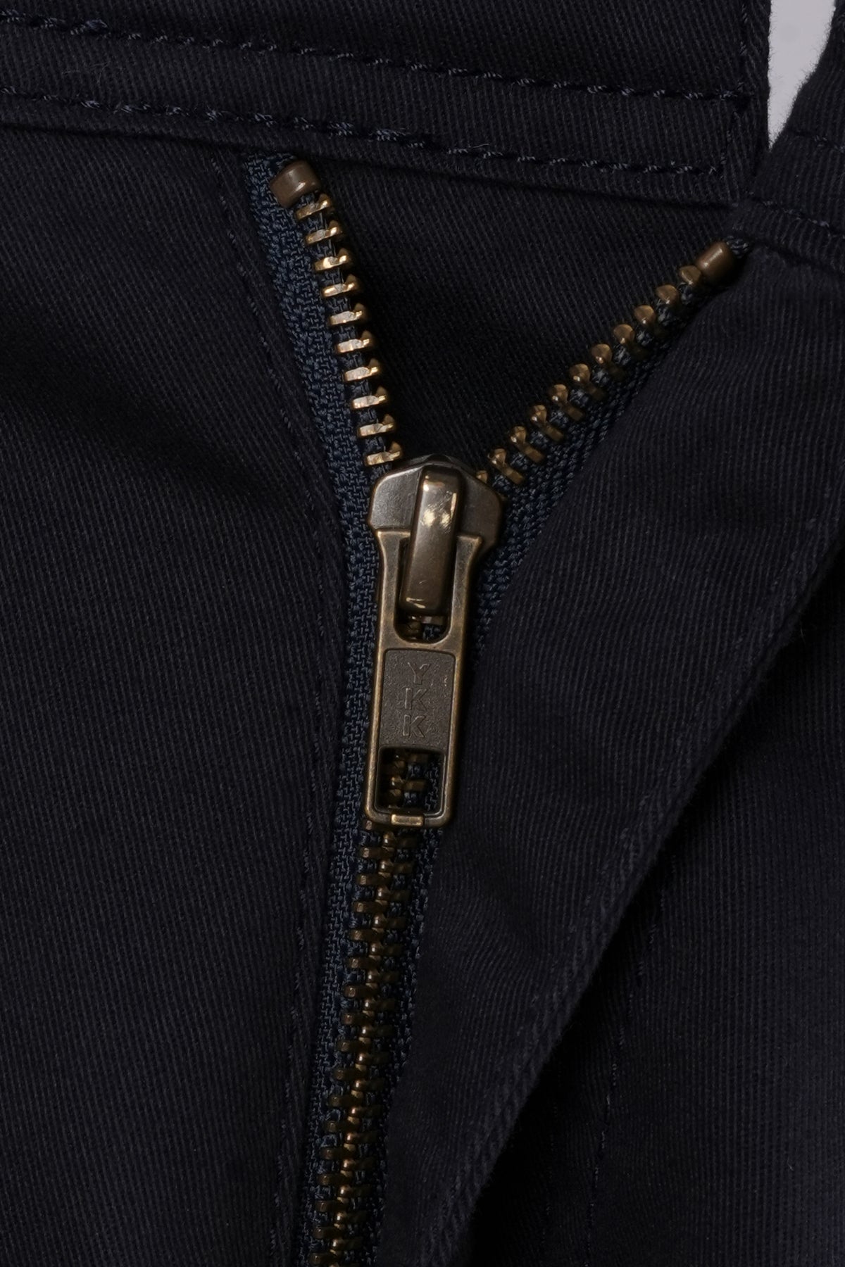 Eagle Leather Chino Mono-Layer Riding Pants in Blue, zip-fly detail
