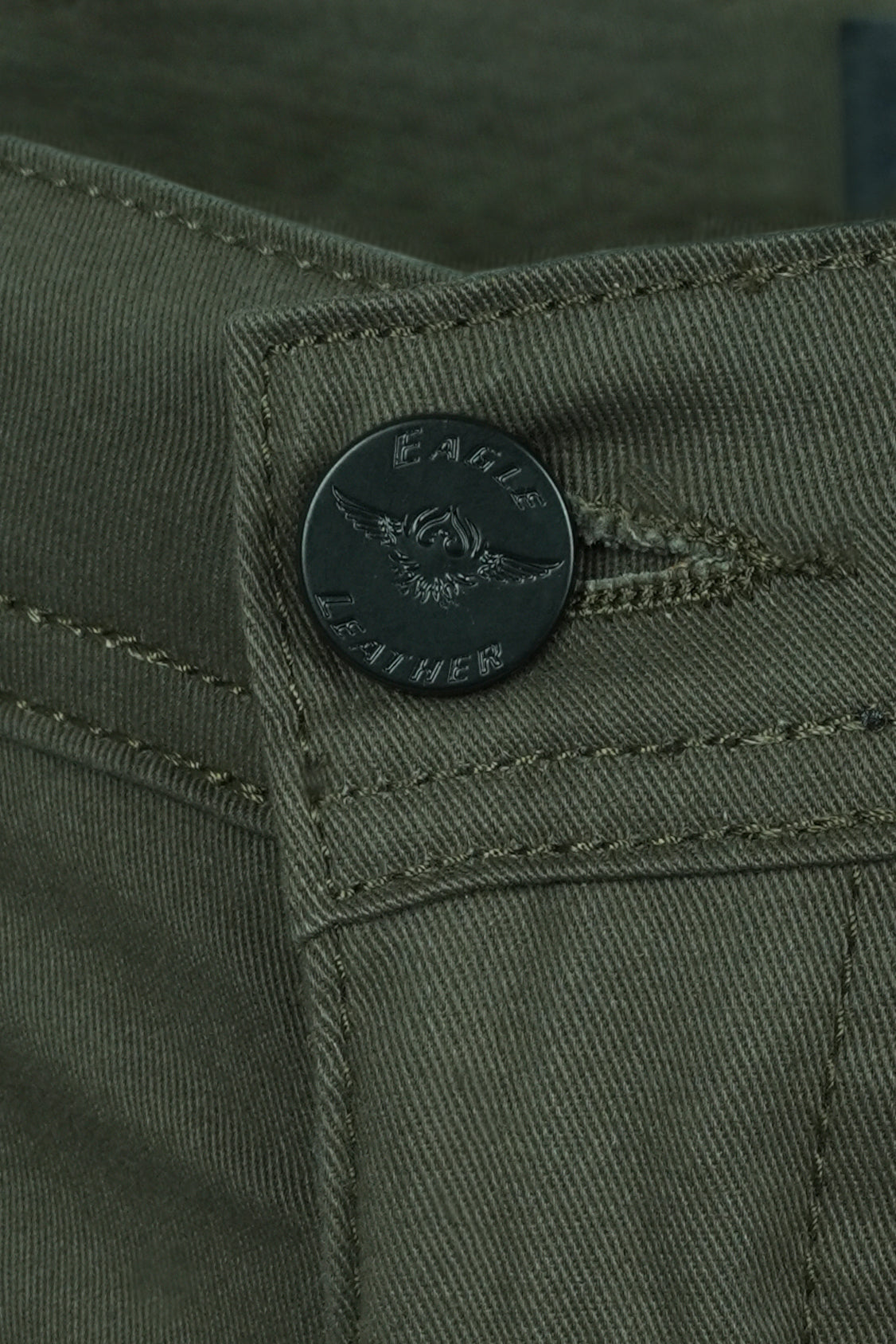 Eagle Leather Chino Mono-Layer Riding Pants in Khaki, branded waist button detail