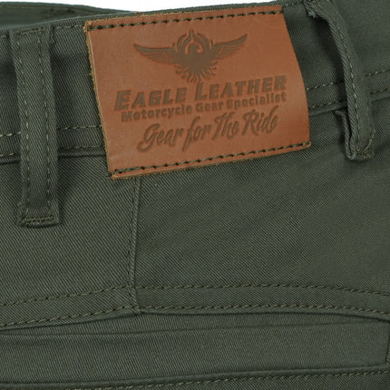 Eagle Leather Chino Mono-Layer Riding Pants in Khaki, Eagle Leather waist patch and rear pocket detail