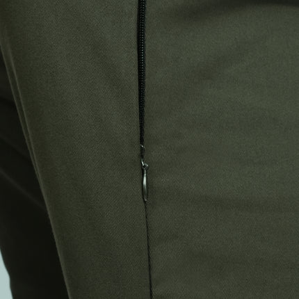 Eagle Leather Chino Mono-Layer Riding Pants in Khaki, concealed leg zipper detail
