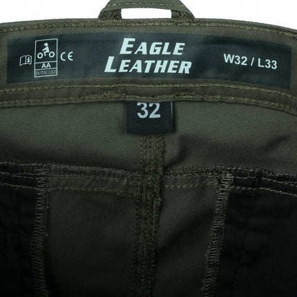Eagle Leather Chino Mono-Layer Riding Pants in Khaki, CE Class AA garment label and photographed W32/L33 size
