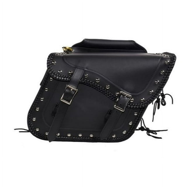 Leather Saddlebags With Studs and Braids 4065