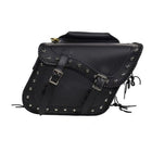 Leather Saddlebags With Studs and Braids 4065: Rigid interior panels
Heavy-duty quick-release buckles
Four tie-downs on each 