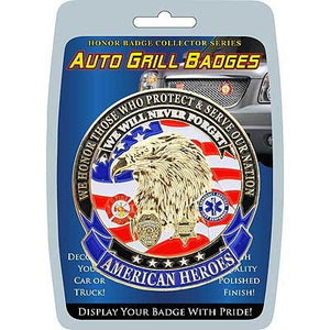 Auto Grille Badge Amer Hero: Manufacturer Part Number: MD6126Eagle Emblems MD6126 Car Grill Badge-American Heroes (3-1/4")