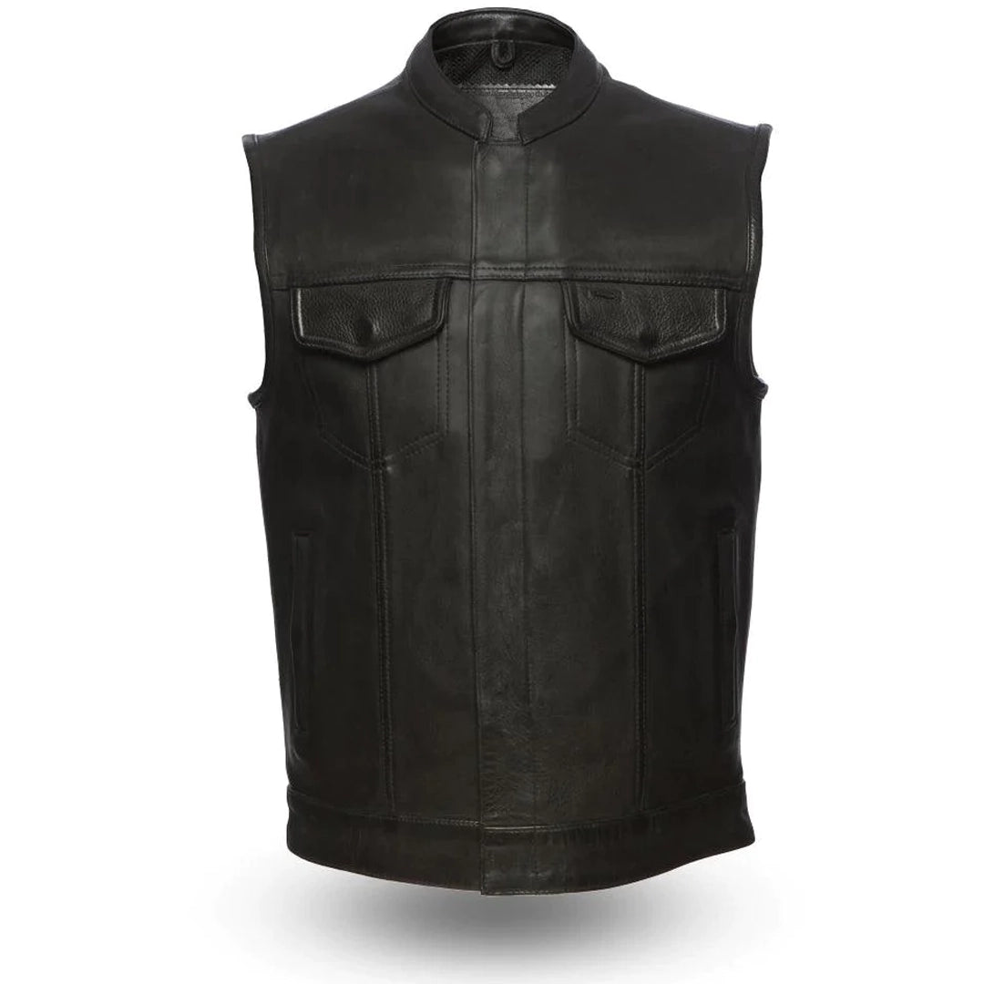 Eagle Hotshot CC Leather Vest Tall Front View by Eagle Leather