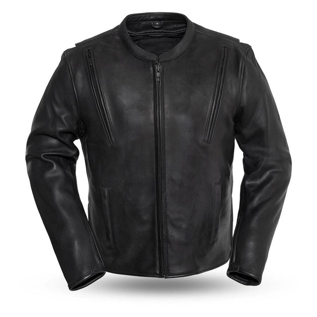 Eagle revolt jacket black tall length front view by Eagle Leather