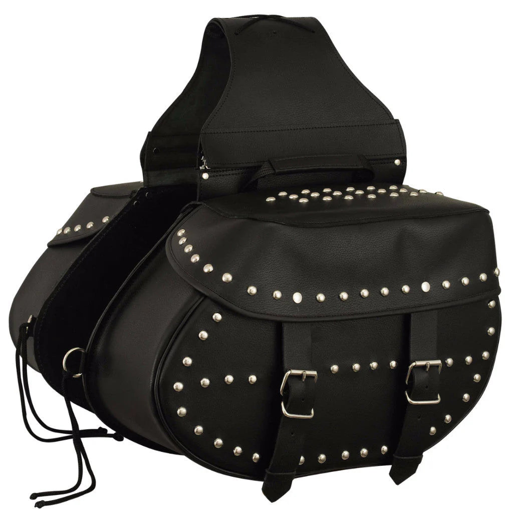 Studded Throw-Over Saddle Bags 8004: Top Quality Leather
Adjustable opening belts
Stainless Hardware
Separate carrying handle
