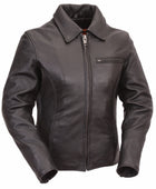 Ladies Contessa Jacket: ﻿Soft naked cowhide
-Snap-down shirt-collar, braided detail on the front, back and sleeves

Hidden zi