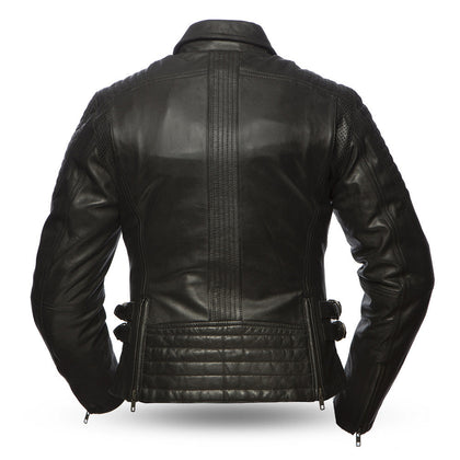 Ladies Speedy Jacket: Light aniline cowhide
Center zipper with snap down shirt collar and shoulder stitch detail
Chest pocket