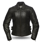 Ladies Speedy Jacket: Light aniline cowhide
Center zipper with snap down shirt collar and shoulder stitch detail
Chest pocket