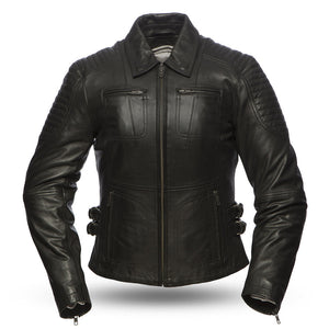 Ladies Speedy Jacket: Light aniline cowhide
Center zipper with snap down shirt collar and shoulder stitch detail
Chest pocket