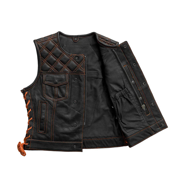 Ladies Perforated Bonnie Vest: The Bonnie has a shorter more traditional cut than our standard women's club vest