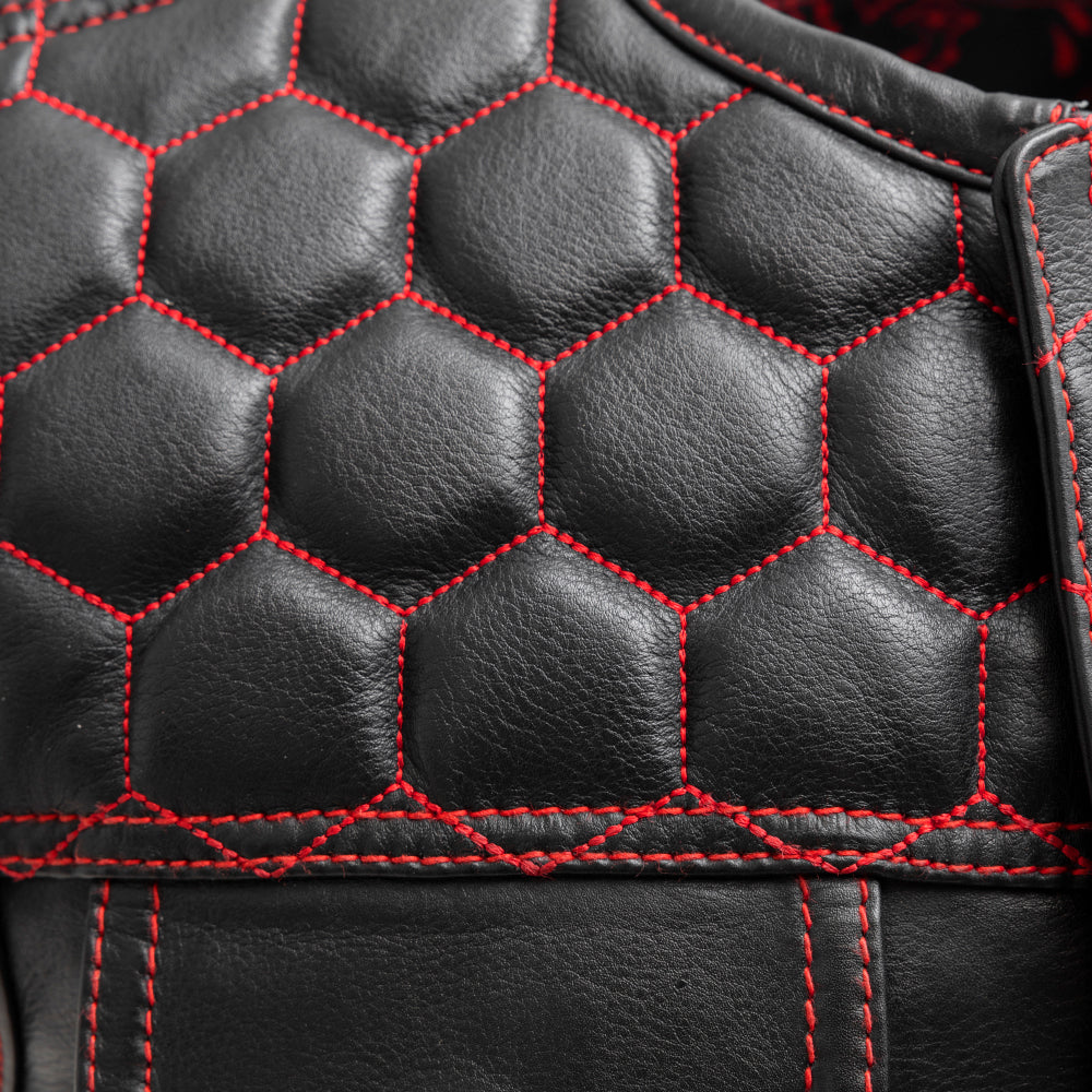 Men's Hornet Vest: Features:True to sizeClub style with roll-up collar, covered snaps and cropped center zipperHoney comb qui