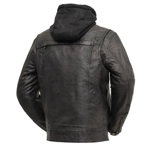 Men's Vendetta Hooded Jacket: Features:

Lightweight distressed sheepskin
Mandarin collar
Removable zip-out hoodie
Chest pock