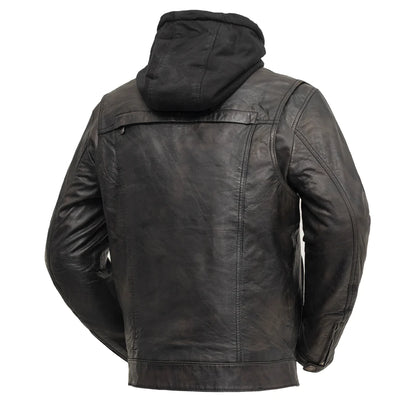 Men's Vendetta Hooded Jacket: Features:

Lightweight distressed sheepskin
Mandarin collar
Removable zip-out hoodie
Chest pock