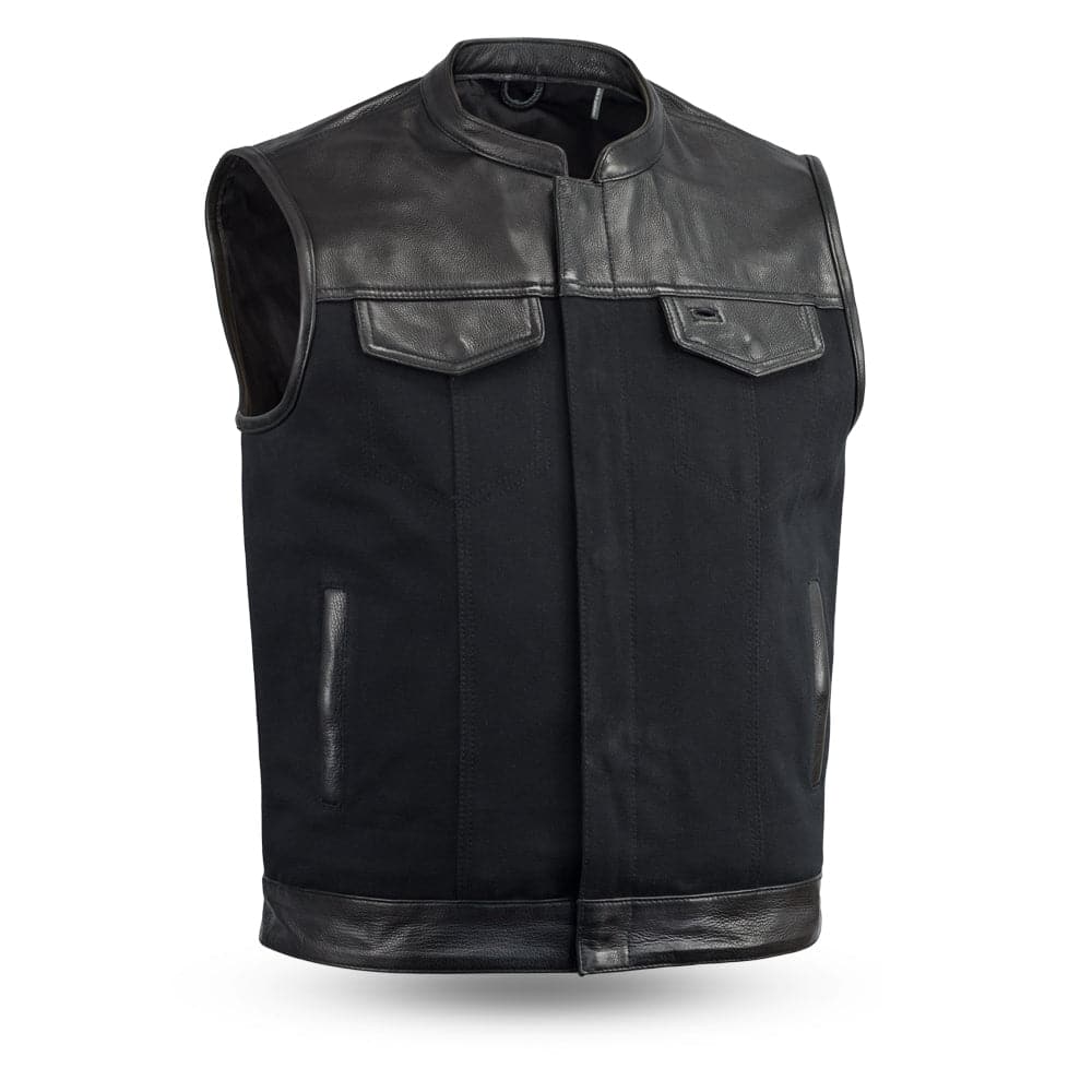 Eagle Leather Half Leather Half Canvas Vest: The Lowrider offers both function and comfort built of our ever popular 49/51 cl
