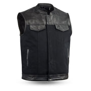 Eagle Leather Half Leather Half Canvas Vest: The Lowrider offers both function and comfort built of our ever popular 49/51 cl