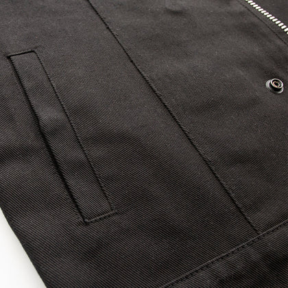 Men's Crossover Vest: True to size
Made in Jet Black lightweight twill fabric
Black Leather Trim on neck and armholes
Two che