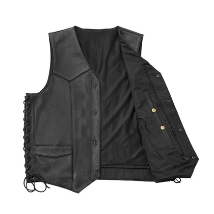 Deadwood Leather Vest: Deadwood Men's Motorcycle Western Style Leather Vest
PRODUCT OVERVIEW:
The Deadwood Leather Vest, from