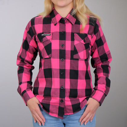 Hot Leathers Ladies Flannel: Features:

100% Heavyweight Cotton
Button Down Front and Chest Pockets
Double Button Cuff
Pencil