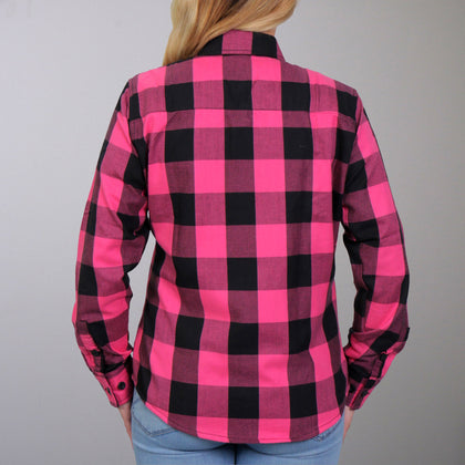 Hot Leathers Ladies Flannel: Features:

100% Heavyweight Cotton
Button Down Front and Chest Pockets
Double Button Cuff
Pencil