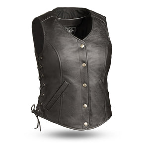 Eagle Honey Badger Ladies Vest: The Honey Badger is a classic style motorcycle vest, featuring a V-neck and five snap front