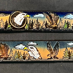 Belt Scene Eagle Blue: Complete your outfit with this rustic leather snap belt with tarnished brass buckle or stainless steel