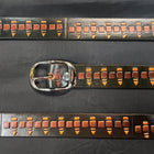Belt Bullet Painted Scene: Complete your outfit with this rustic leather snap belt with tarnished brass buckle or stainless s