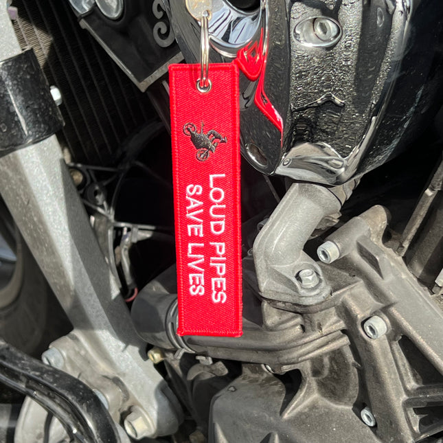 Motorcycle Key Chain - Loud Pipes Save Lives Red Wheelie