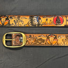 Belt Painted Indian Scene: Complete your outfit with this rustic leather snap belt with tarnished brass buckle or stainless s