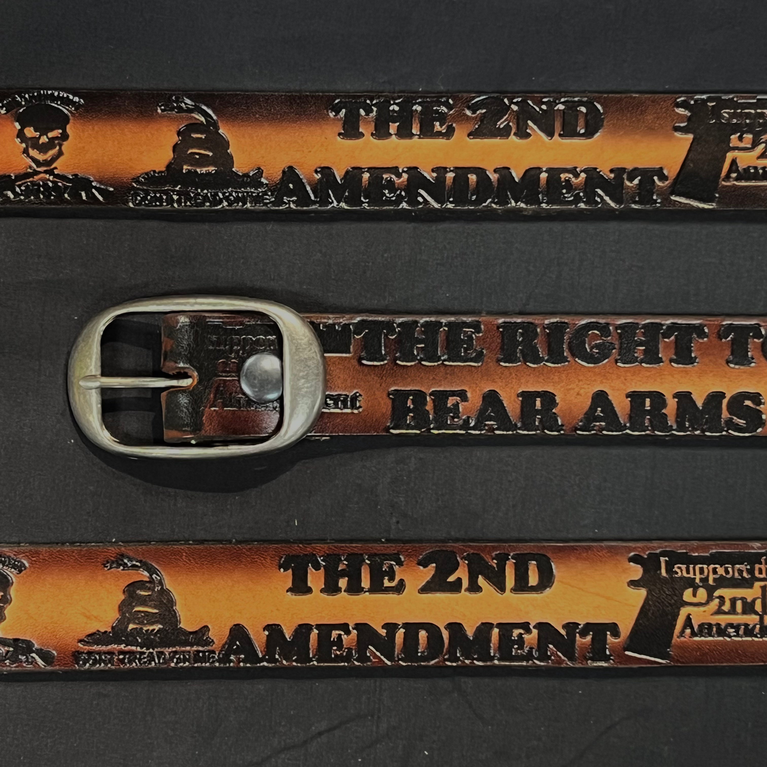 Belt 2nd Amendment Scene: Complete your outfit with this rustic leather snap belt with tarnished brass buckle or stainless st