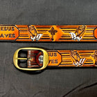 Belt Jesus Saves: Complete your outfit with this rustic leather snap belt with tarnished brass buckle or stainless steel