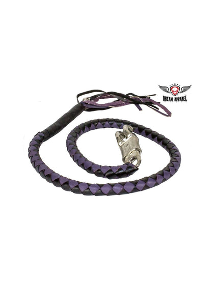 Bet Back Whip Black/Purple: Genuine, hand-braided leather around a nylon core
Solid, stainless steel heavy duty quick-release