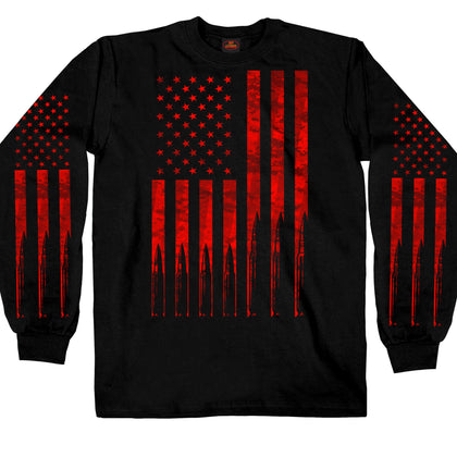 Men's LS T-Shirt Flag Bullets: 100% Heavyweight Cotton

Flag Bullets Print on Chest and Sleeves Proudly Printed In The USA