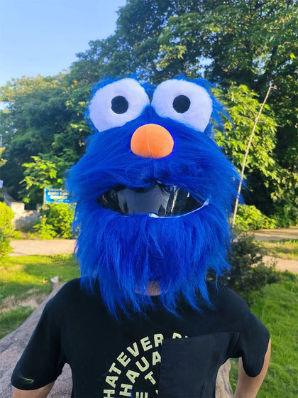 Helmet Cover - Blue Mop Head: Experience the joy of a head turning ride with our silliest goose on the loose - the Blue Mop M