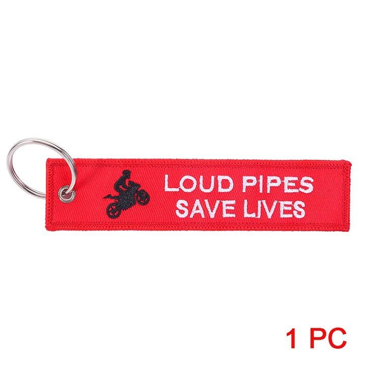 Motorcycle Key Chain - Loud Pipes Save Lives Red Wheelie