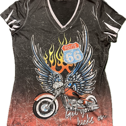 Ladies Grey Bike Wing Short Sleeve Shirt