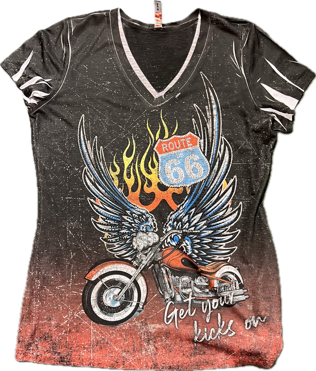 Ladies Grey Bike Wing Short Sleeve Shirt