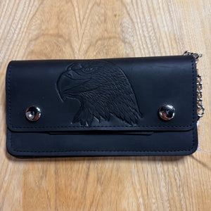 USA-Made BW829-40 7" Oil Tanned Wallet Eagle Head: 7 inch oil tanned biker wallet with chain and eagle