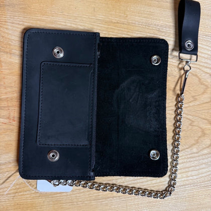USA-Made BW829-40 7" Oil Tanned Wallet Eagle Head: 7 inch oil tanned biker wallet with chain and eagle